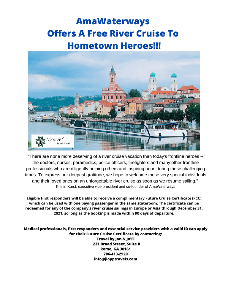 AmaWaterways is giving a free River Cruise to Frontline heroes